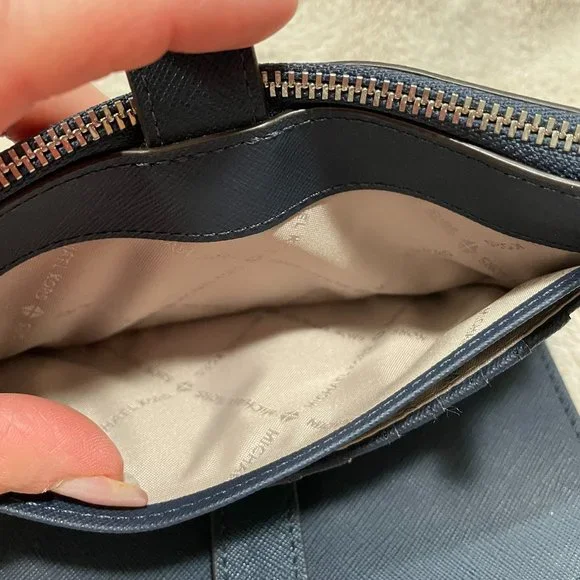 Michael Kors Jet Set Travel Large Double Zip Phone Wallet Wristlet Navy Leather - Picture 12 of 16